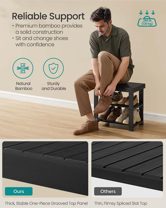 Bamboo Shoe Rack Bench | Three Tier Entryway Storage Seat