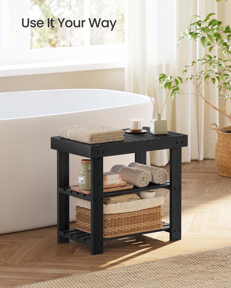 Bamboo Shoe Rack Bench | Three Tier Entryway Storage Seat