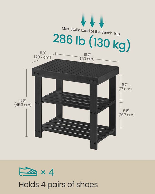 Bamboo Shoe Rack Bench | Three Tier Entryway Storage Seat