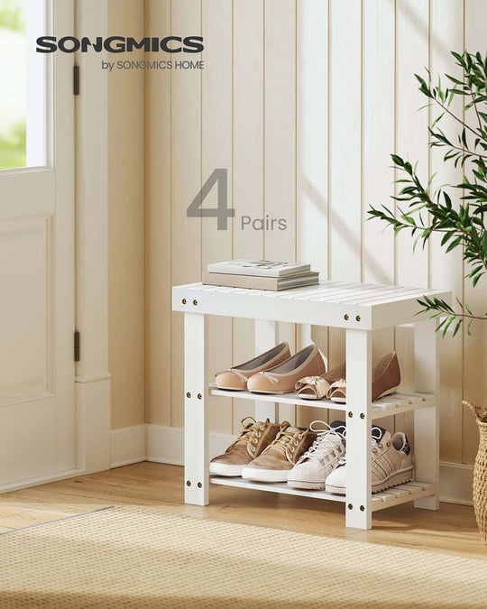 Bamboo Shoe Rack Bench | Three Tier Entryway Storage Seat