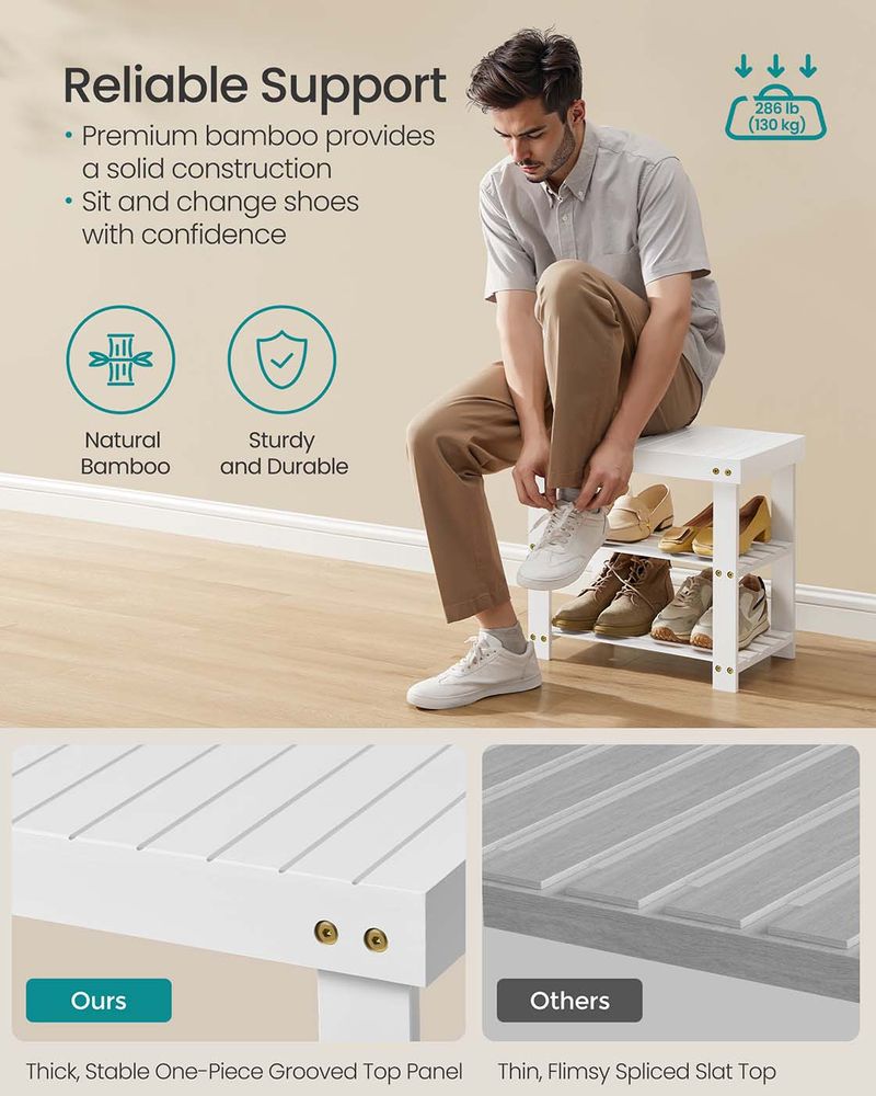 Bamboo Shoe Rack Bench | Three Tier Entryway Storage Seat