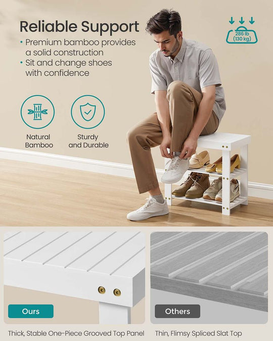 Bamboo Shoe Rack Bench | Three Tier Entryway Storage Seat