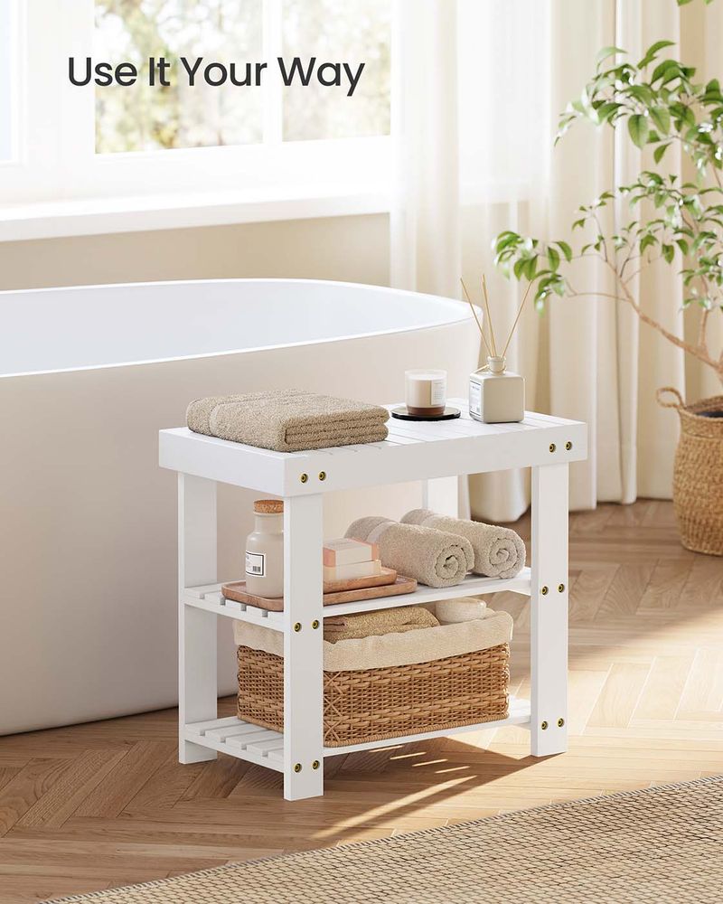 Bamboo Shoe Rack Bench | Three Tier Entryway Storage Seat