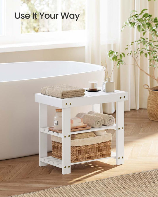 Bamboo Shoe Rack Bench | Three Tier Entryway Storage Seat