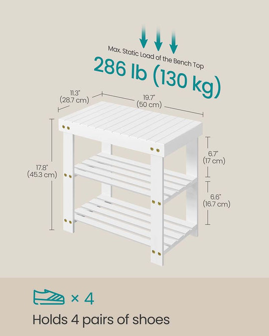Bamboo Shoe Rack Bench | Three Tier Entryway Storage Seat