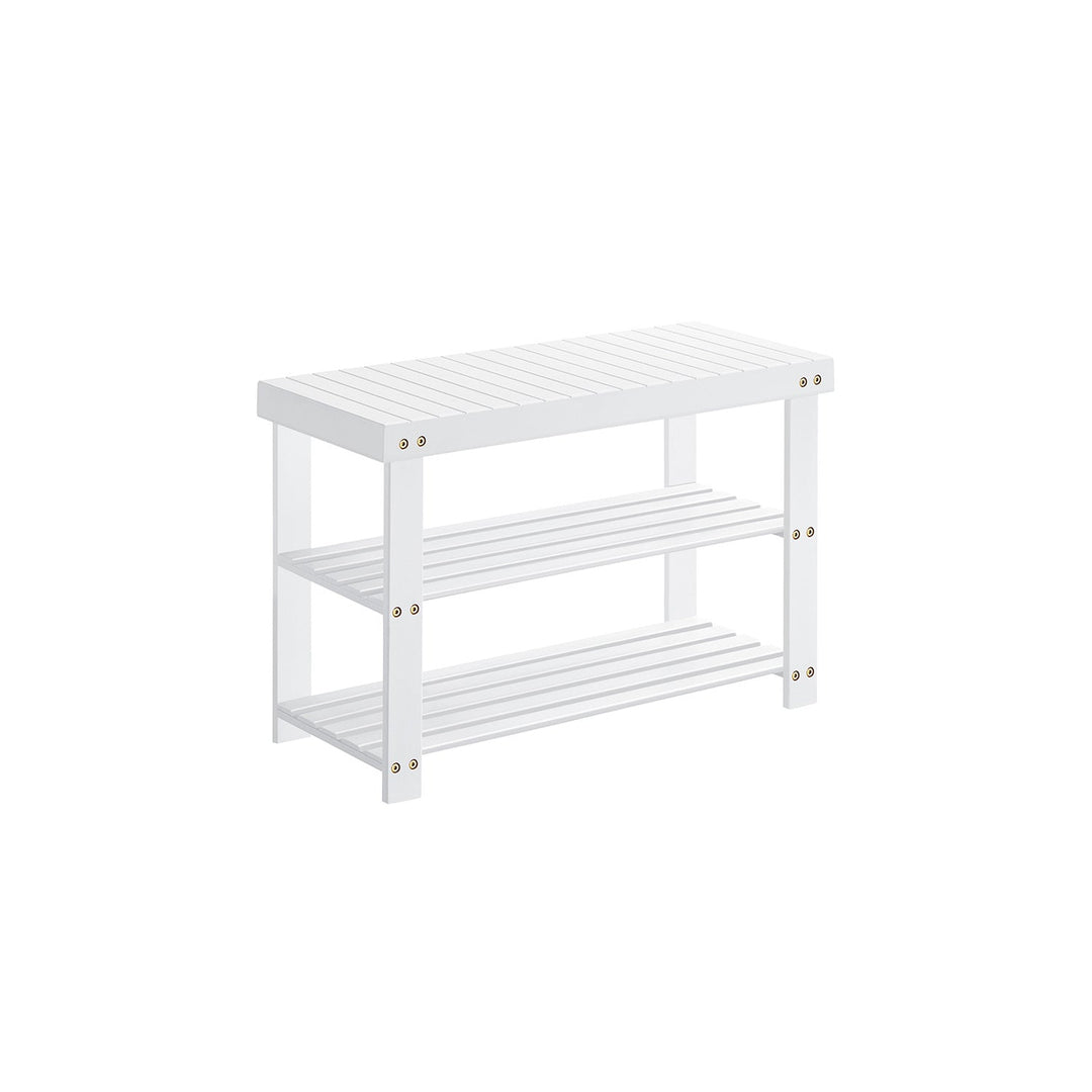 Bamboo Shoe Rack Bench | Three Tier Entryway Storage Seat