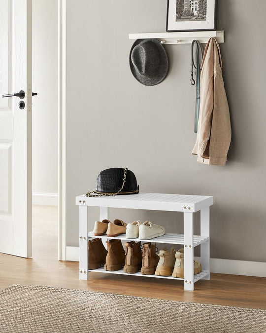 Bamboo Shoe Rack Bench | Three Tier Entryway Storage Seat