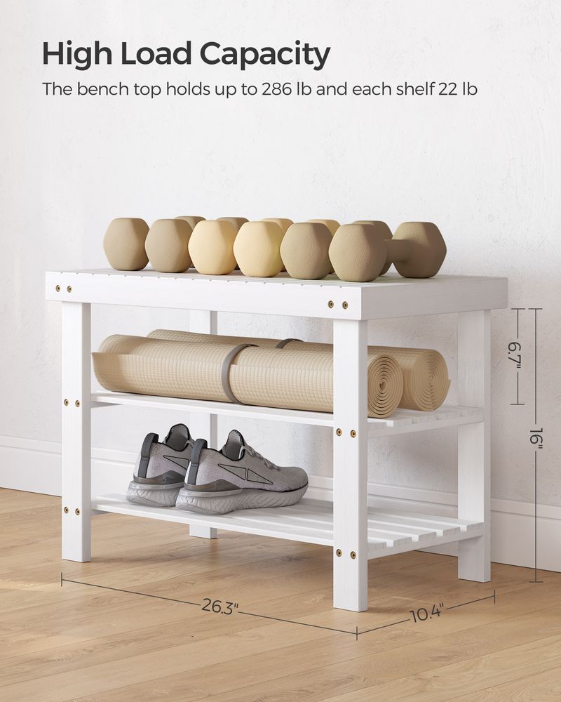 Bamboo Shoe Rack Bench | Three Tier Entryway Storage Seat