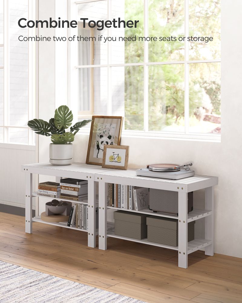 Bamboo Shoe Rack Bench | Three Tier Entryway Storage Seat
