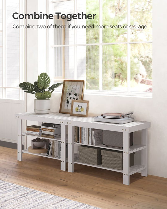 Bamboo Shoe Rack Bench | Three Tier Entryway Storage Seat