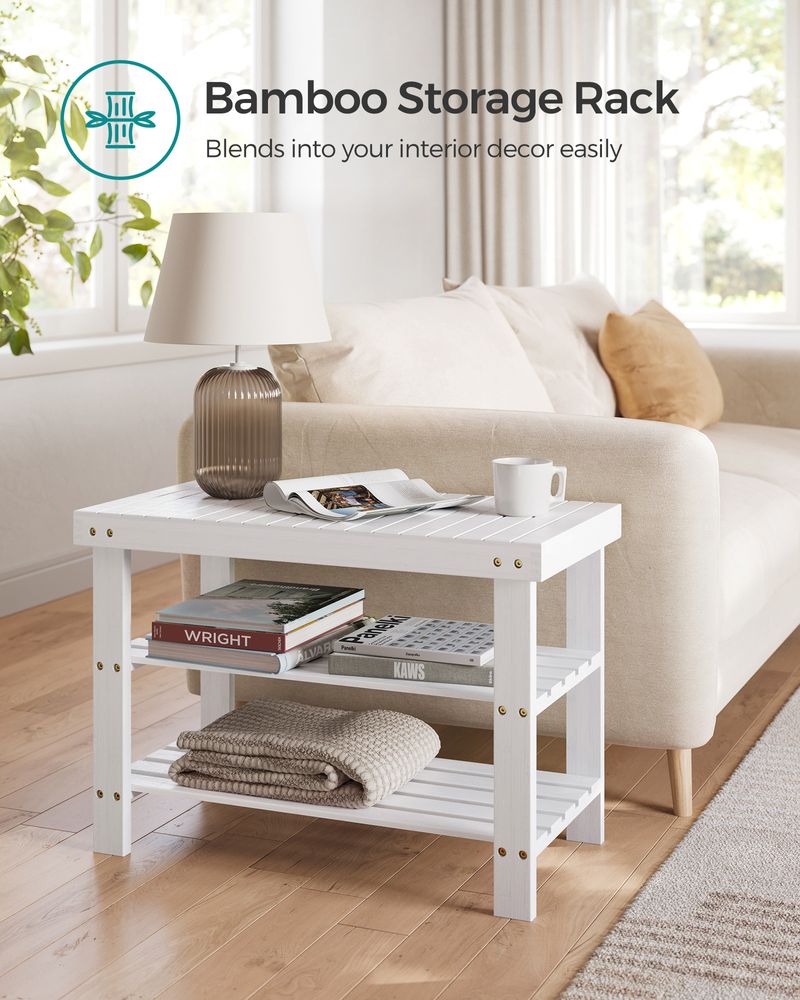 Bamboo Shoe Rack Bench | Three Tier Entryway Storage Seat