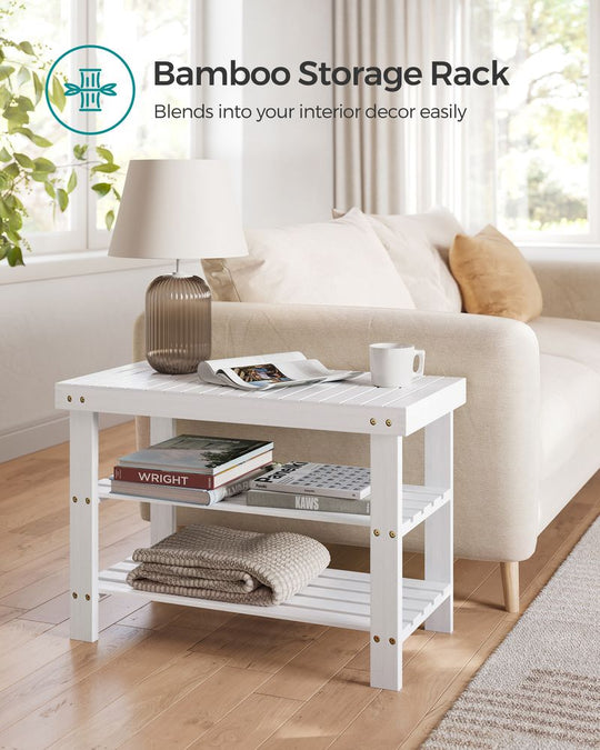 Bamboo Shoe Rack Bench | Three Tier Entryway Storage Seat
