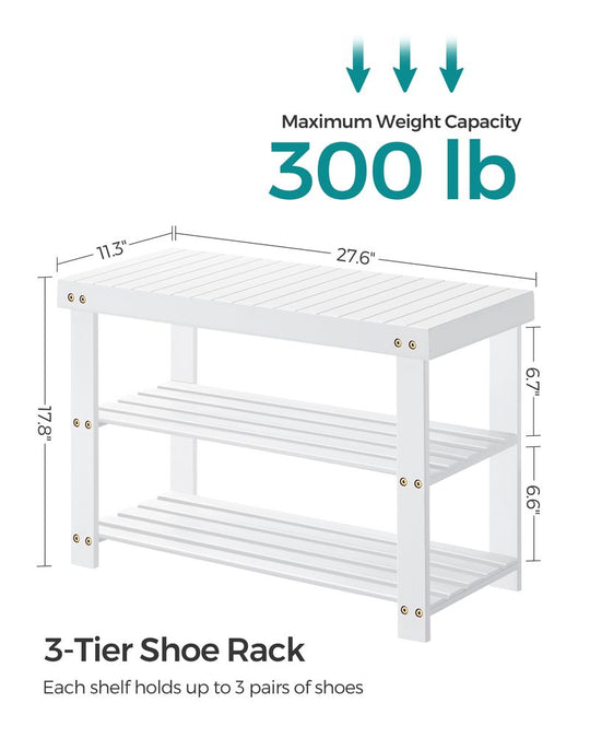 Bamboo Shoe Rack Bench | Three Tier Entryway Storage Seat