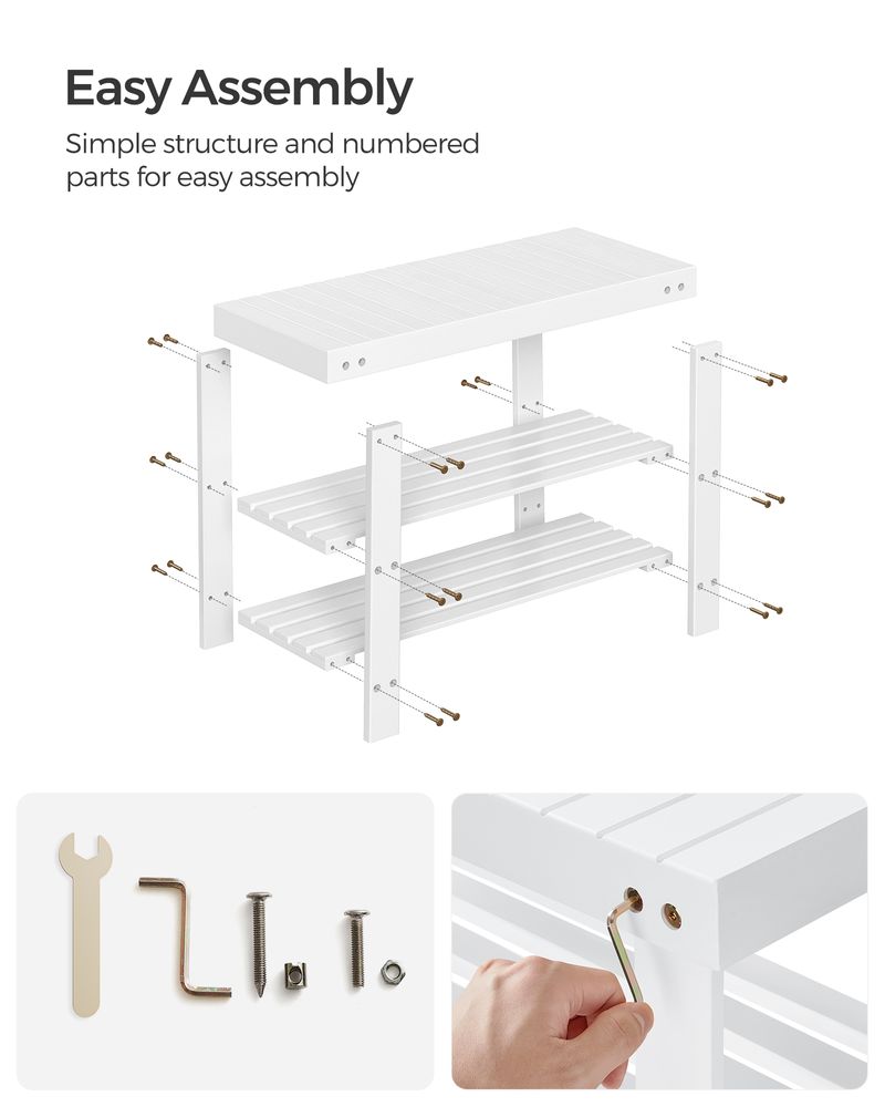 Bamboo Shoe Rack Bench | Three Tier Entryway Storage Seat
