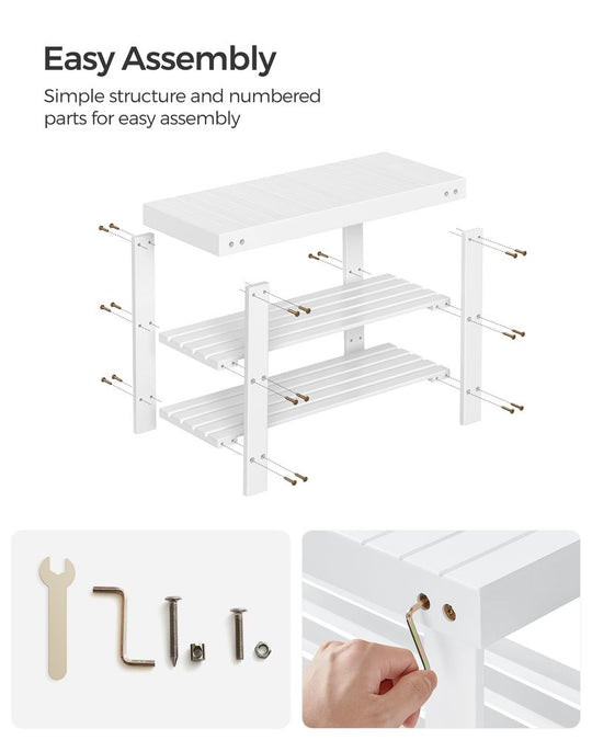 Bamboo Shoe Rack Bench | Three Tier Entryway Storage Seat