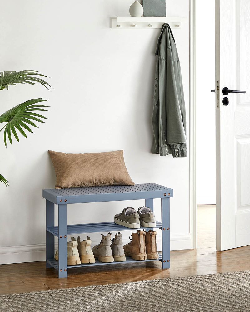 Bamboo Shoe Rack Bench | Three Tier Entryway Storage Seat