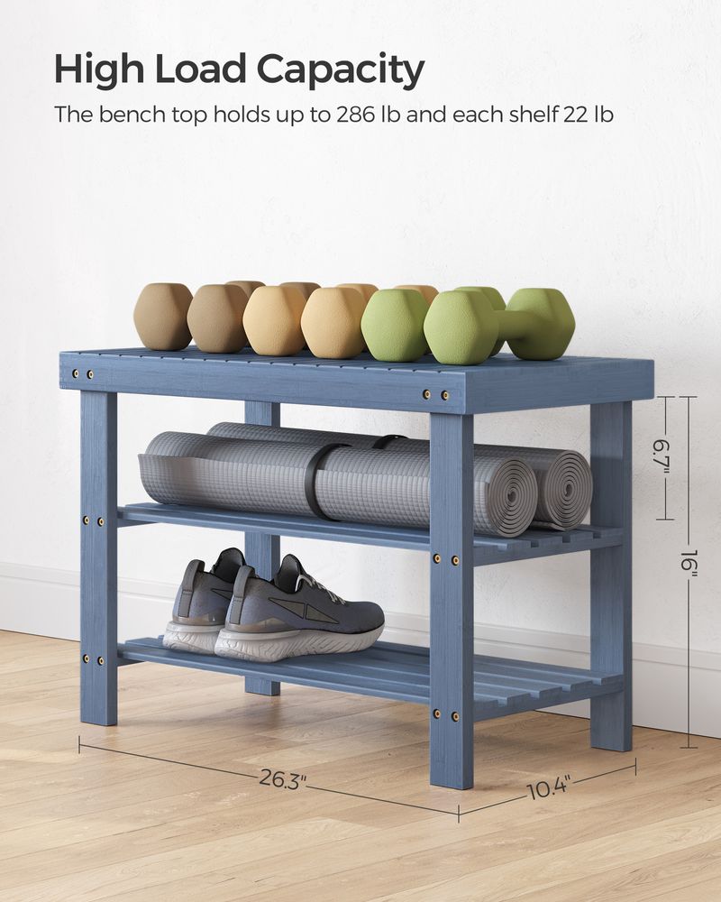 Bamboo Shoe Rack Bench | Three Tier Entryway Storage Seat