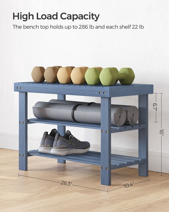 Bamboo Shoe Rack Bench | Three Tier Entryway Storage Seat
