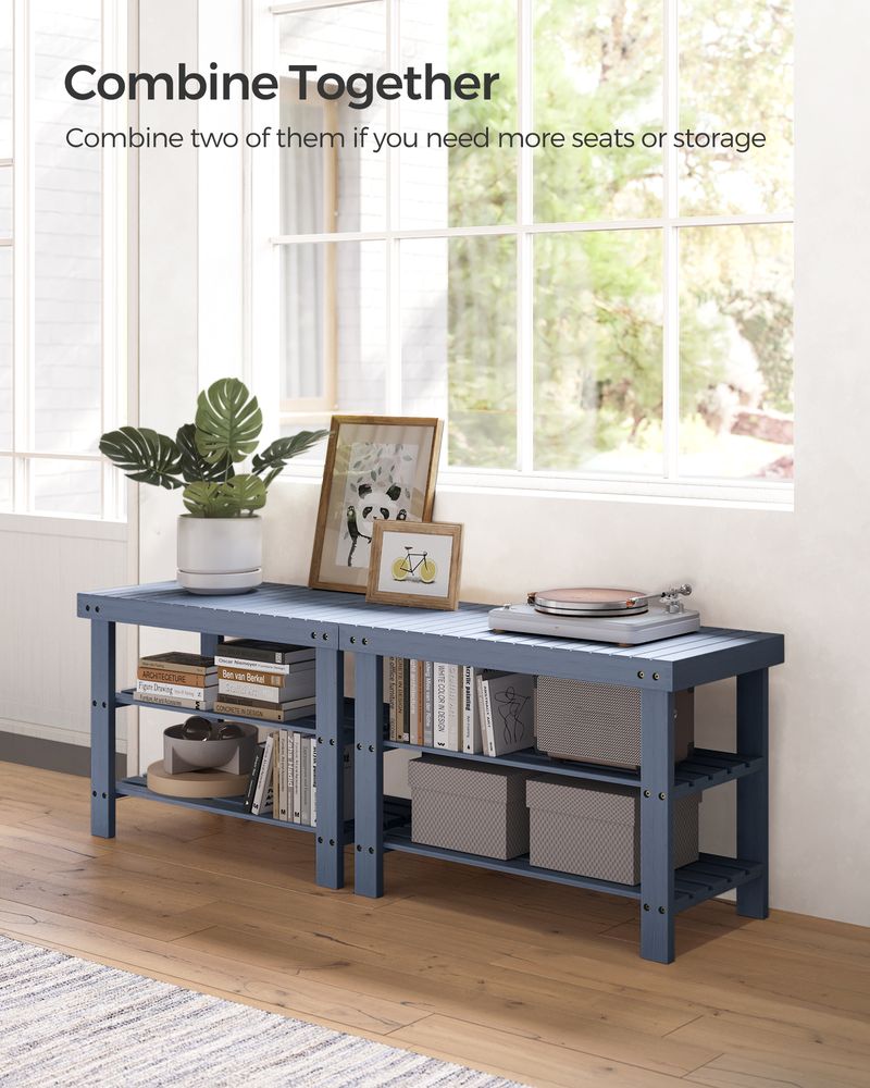 Bamboo Shoe Rack Bench | Three Tier Entryway Storage Seat