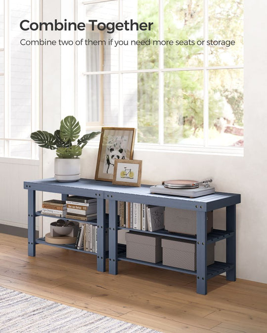 Bamboo Shoe Rack Bench | Three Tier Entryway Storage Seat