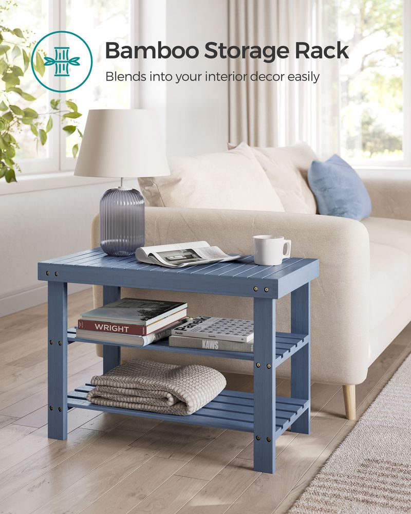 Bamboo Shoe Rack Bench | Three Tier Entryway Storage Seat