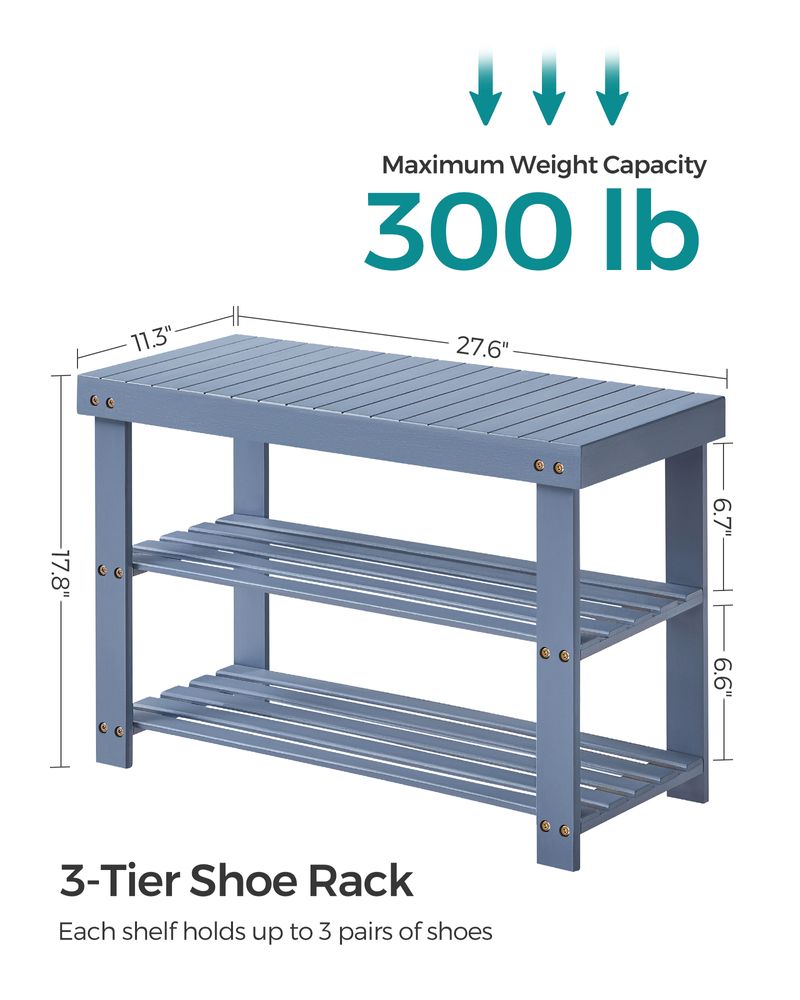 Bamboo Shoe Rack Bench | Three Tier Entryway Storage Seat