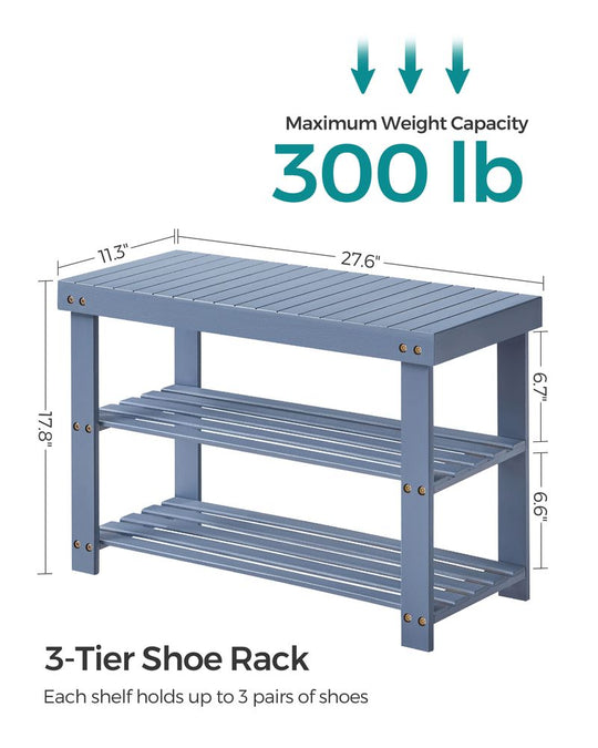 Bamboo Shoe Rack Bench | Three Tier Entryway Storage Seat