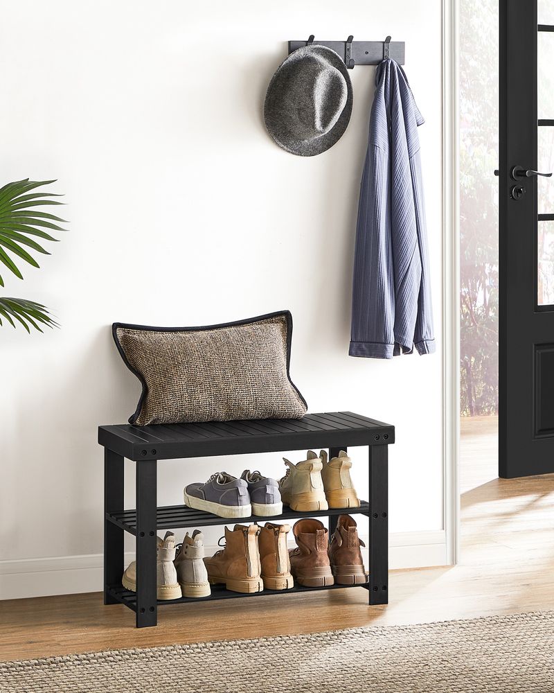 Bamboo Shoe Rack Bench | Three Tier Entryway Storage Seat