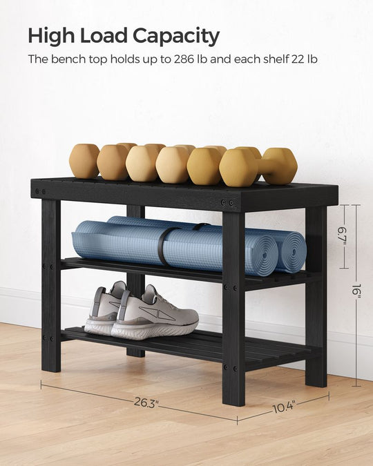 Bamboo Shoe Rack Bench | Three Tier Entryway Storage Seat