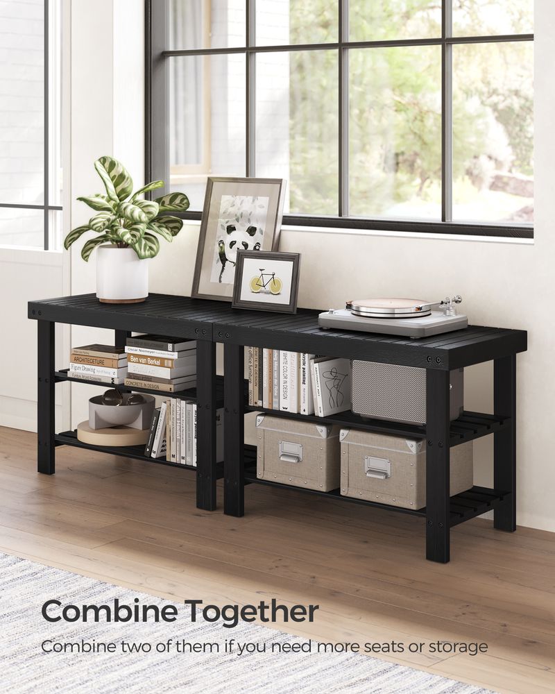 Bamboo Shoe Rack Bench | Three Tier Entryway Storage Seat