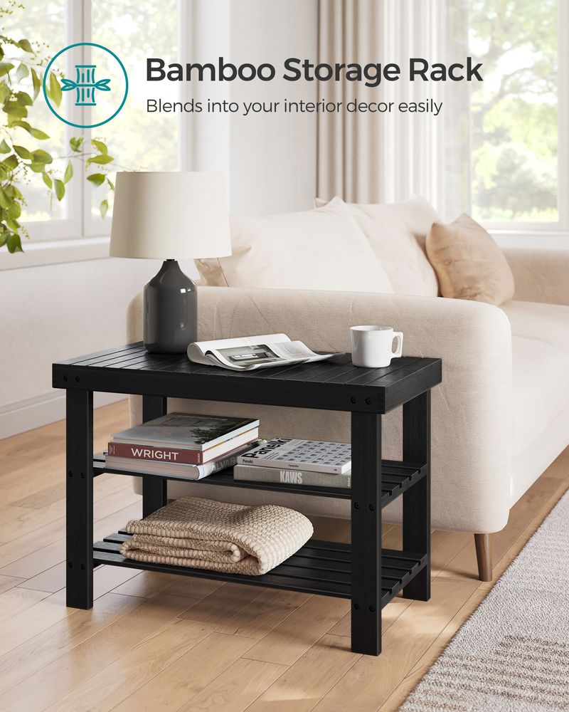 Bamboo Shoe Rack Bench | Three Tier Entryway Storage Seat