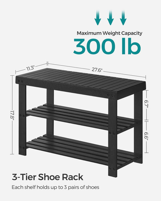 Bamboo Shoe Rack Bench | Three Tier Entryway Storage Seat