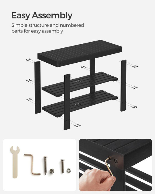 Bamboo Shoe Rack Bench | Three Tier Entryway Storage Seat