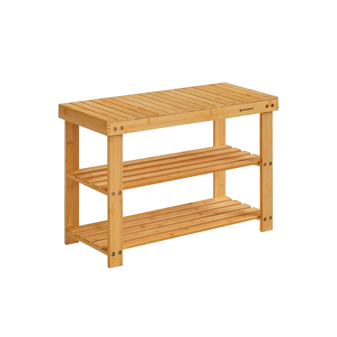 Bamboo Shoe Rack Bench | Three Tier Entryway Storage Seat
