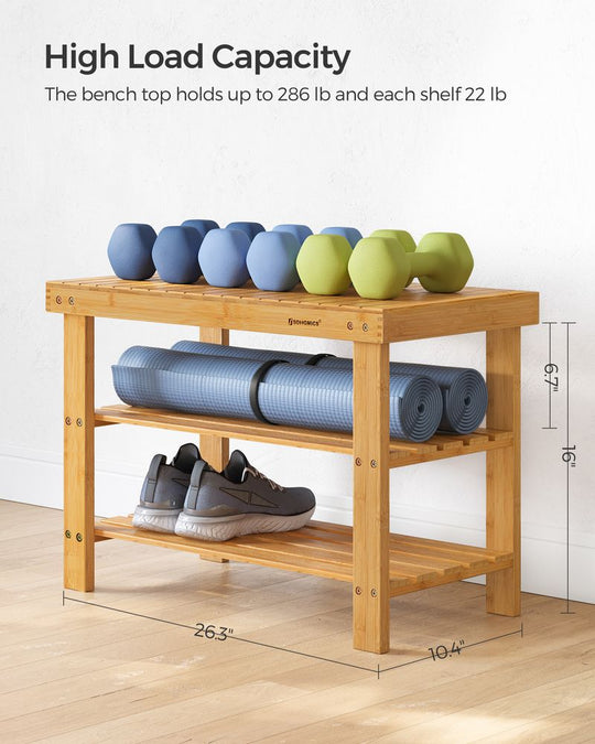 Bamboo Shoe Rack Bench | Three Tier Entryway Storage Seat