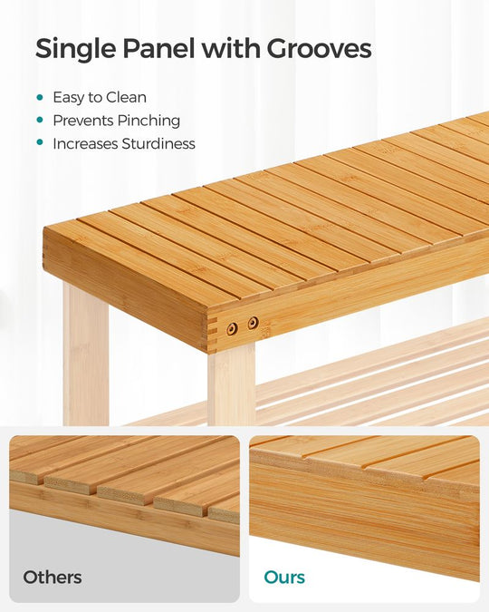Bamboo Shoe Rack Bench | Three Tier Entryway Storage Seat