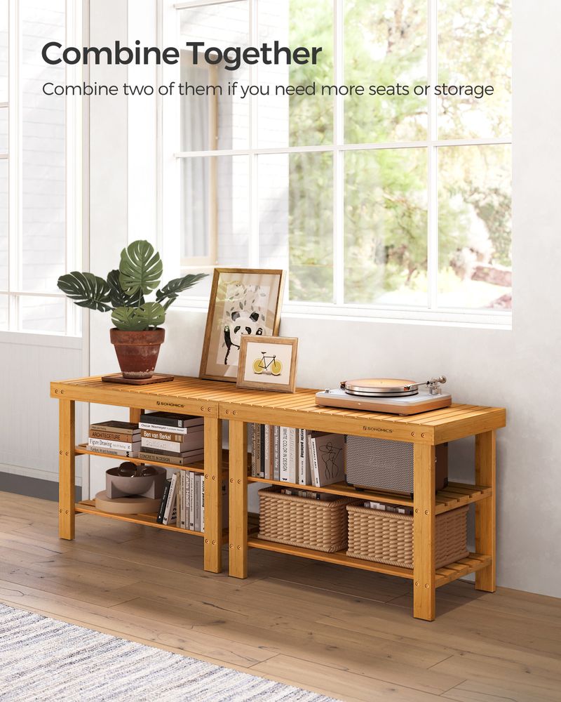 Bamboo Shoe Rack Bench | Three Tier Entryway Storage Seat