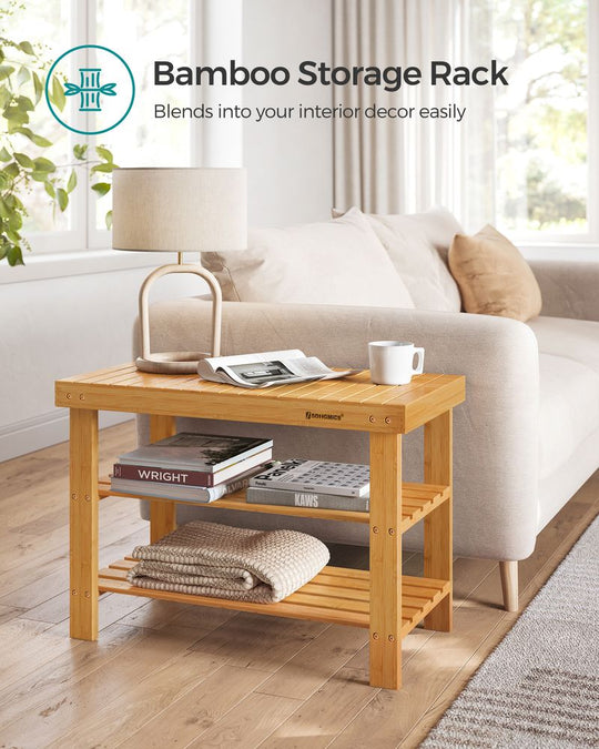 Bamboo Shoe Rack Bench | Three Tier Entryway Storage Seat
