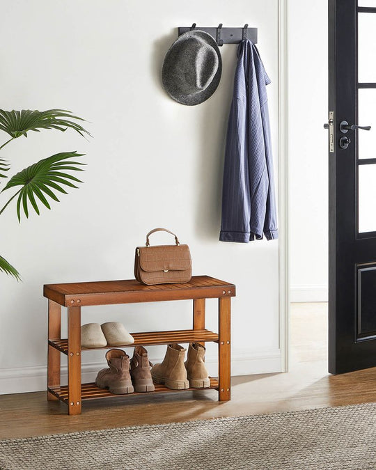 Bamboo Shoe Rack Bench | Three Tier Entryway Storage Seat