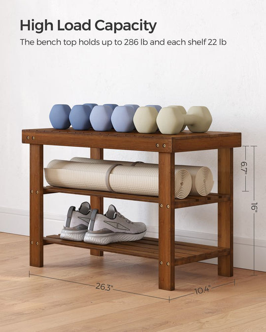 Bamboo Shoe Rack Bench | Three Tier Entryway Storage Seat
