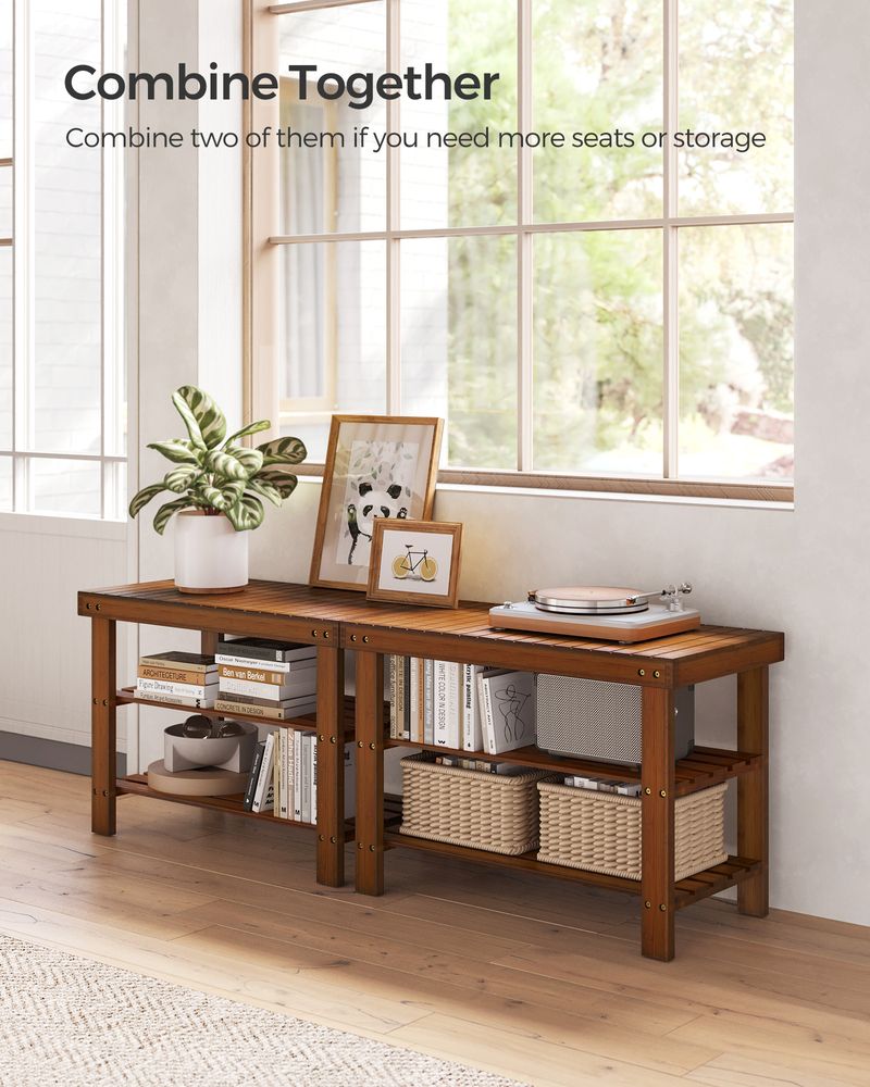 Bamboo Shoe Rack Bench | Three Tier Entryway Storage Seat