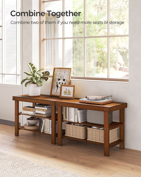 Bamboo Shoe Rack Bench | Three Tier Entryway Storage Seat