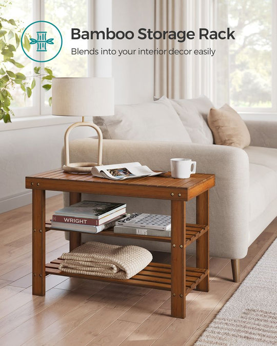 Bamboo Shoe Rack Bench | Three Tier Entryway Storage Seat