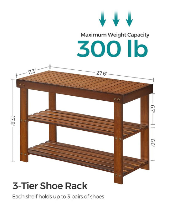 Bamboo Shoe Rack Bench | Three Tier Entryway Storage Seat