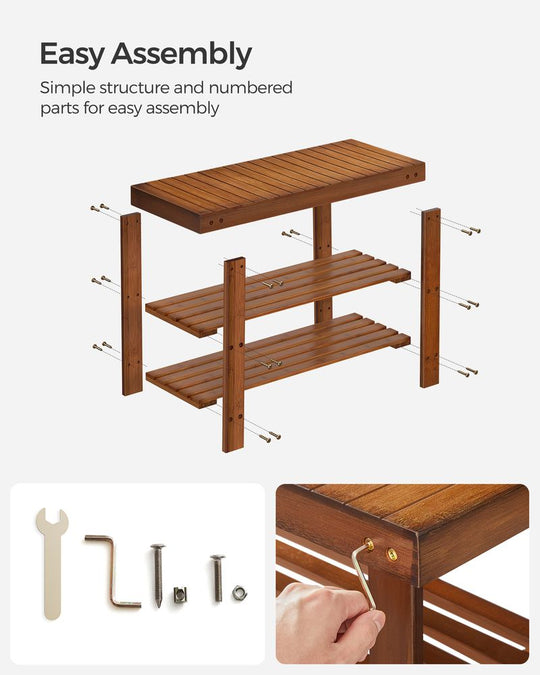 Bamboo Shoe Rack Bench | Three Tier Entryway Storage Seat
