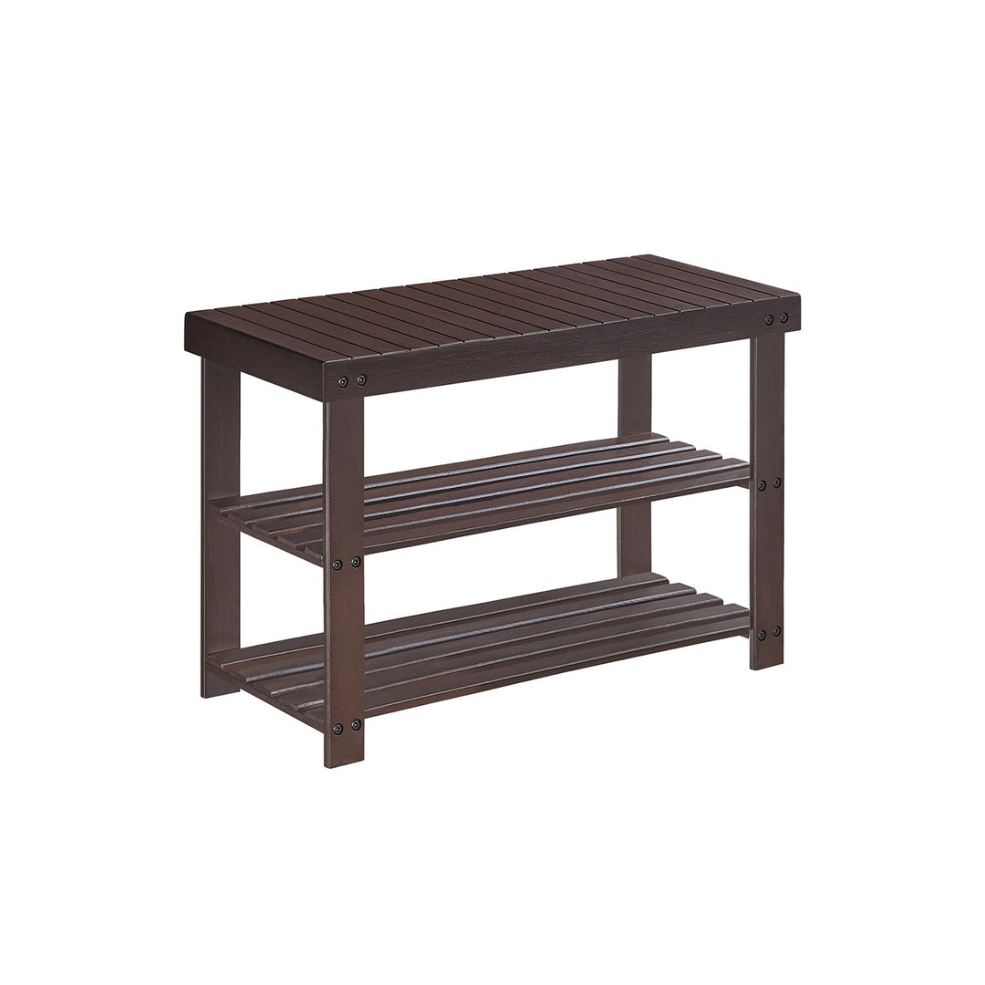 Bamboo Shoe Rack Bench | Three Tier Entryway Storage Seat