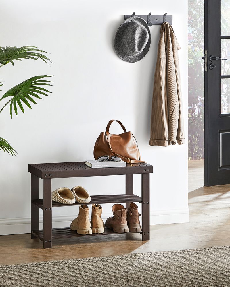 Bamboo Shoe Rack Bench | Three Tier Entryway Storage Seat