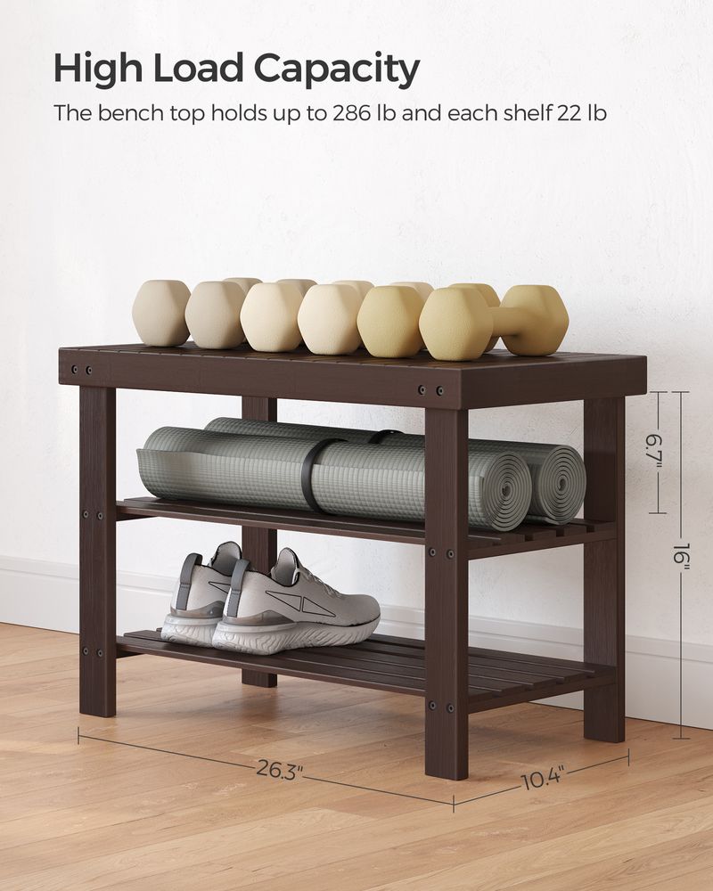 Bamboo Shoe Rack Bench | Three Tier Entryway Storage Seat