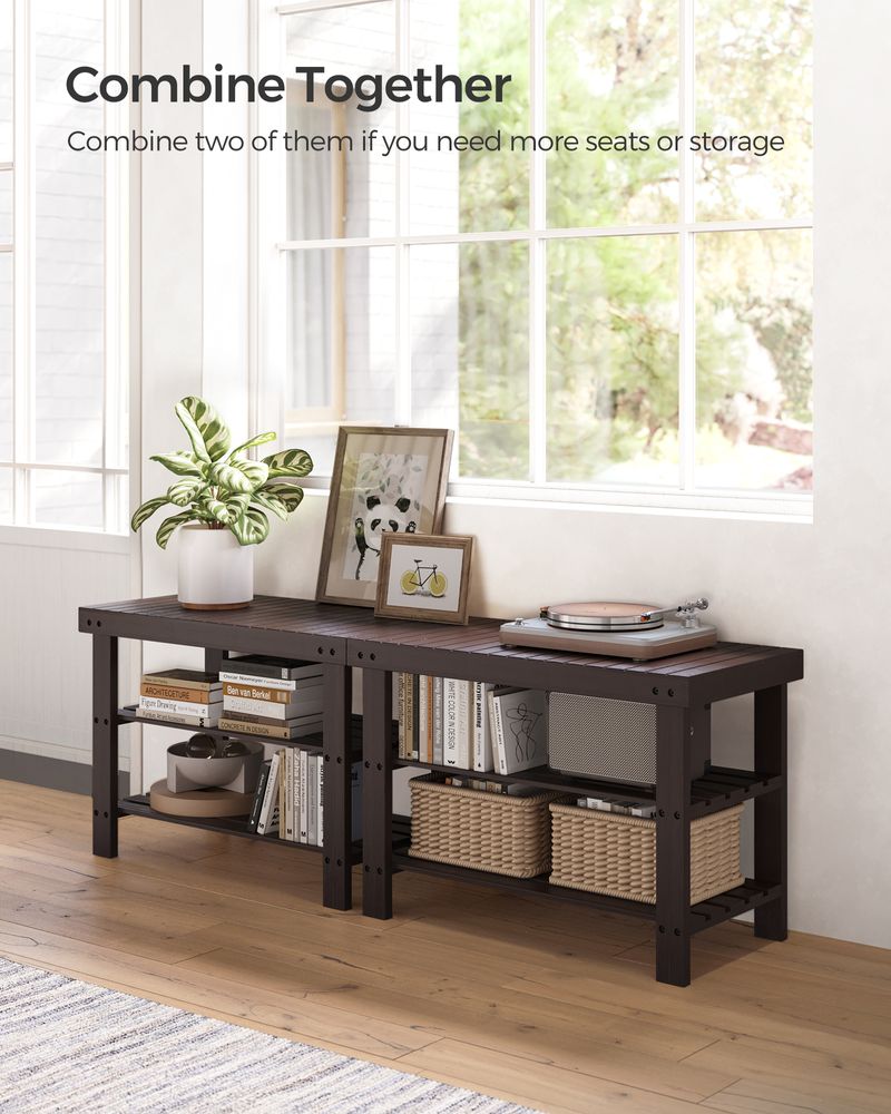 Bamboo Shoe Rack Bench | Three Tier Entryway Storage Seat