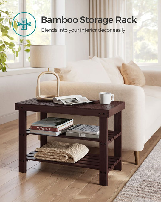 Bamboo Shoe Rack Bench | Three Tier Entryway Storage Seat